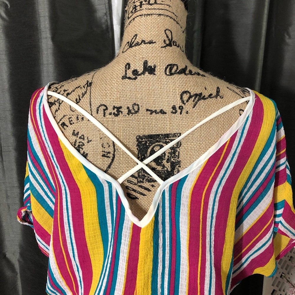 Bright Multicolored Striped Criss Cross Back Top - Picture 6 of 7